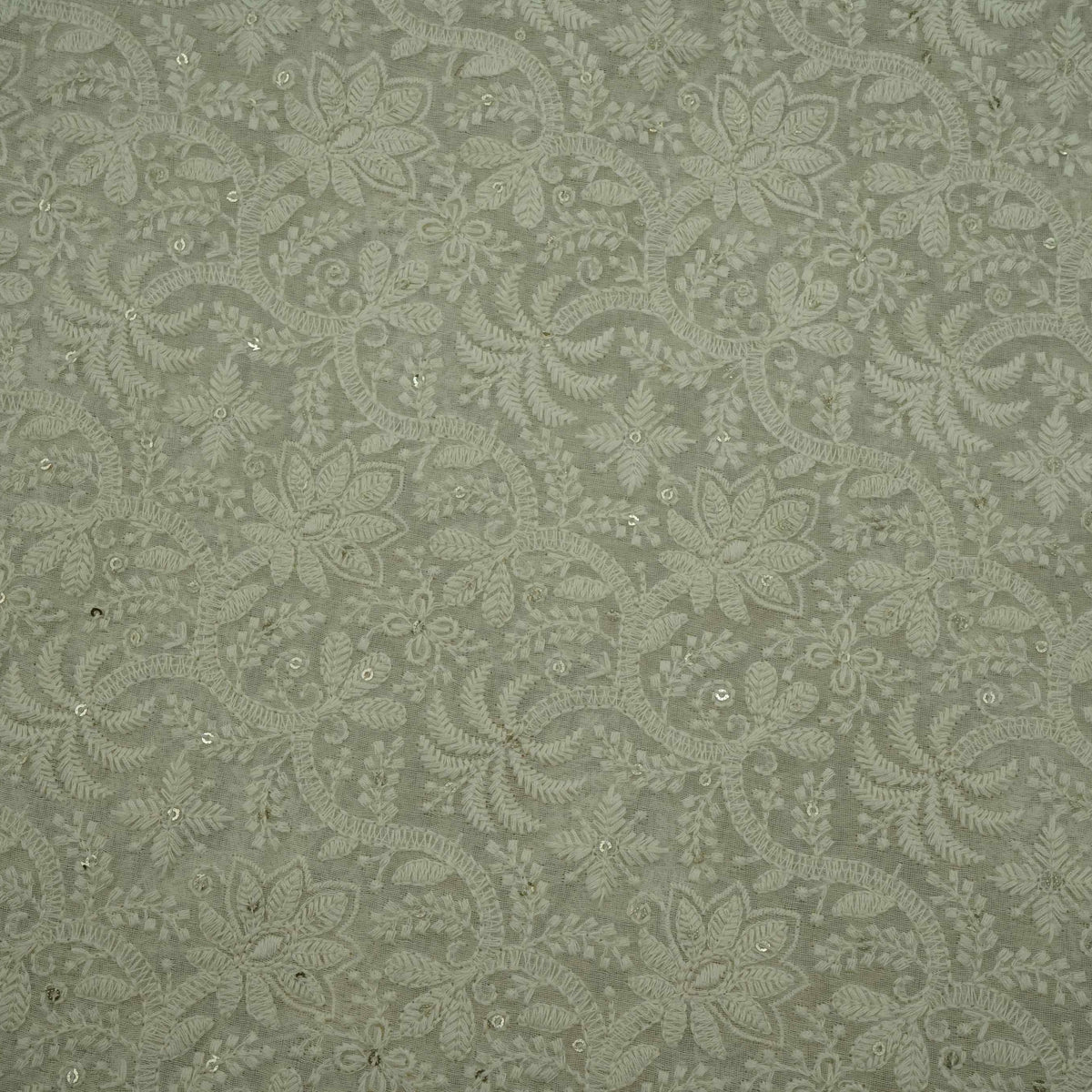Off White Floral Thread Sequins Embroidery Chanderi Fabric AT-33337