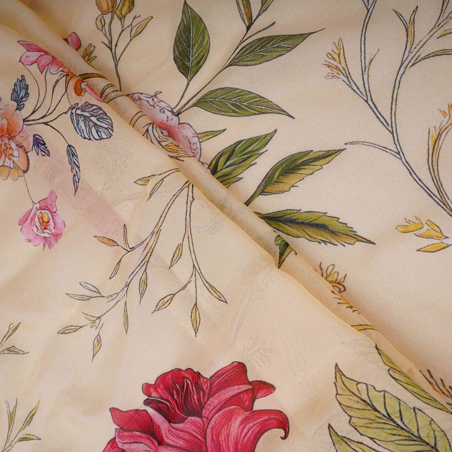 Ivory Floral Print Organza Fabric MT-30676
