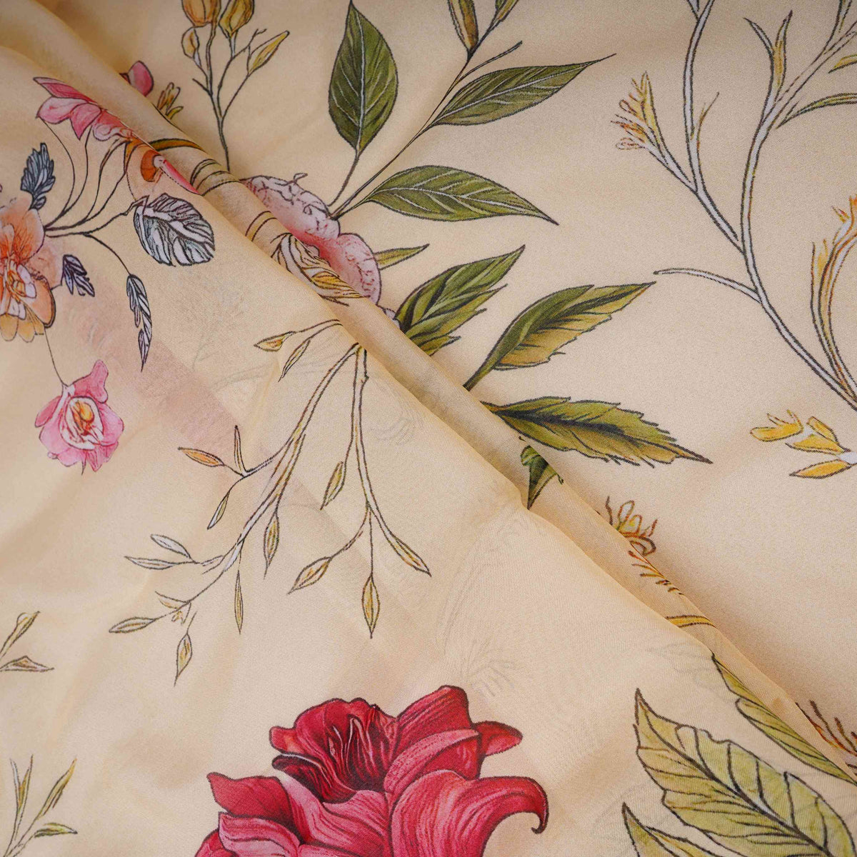 Ivory Floral Print Organza Fabric MT-30676 - TradeUNO