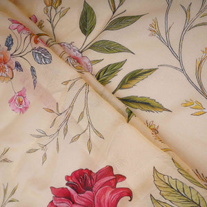 Ivory Floral Print Organza Fabric MT-30676 - TradeUNO