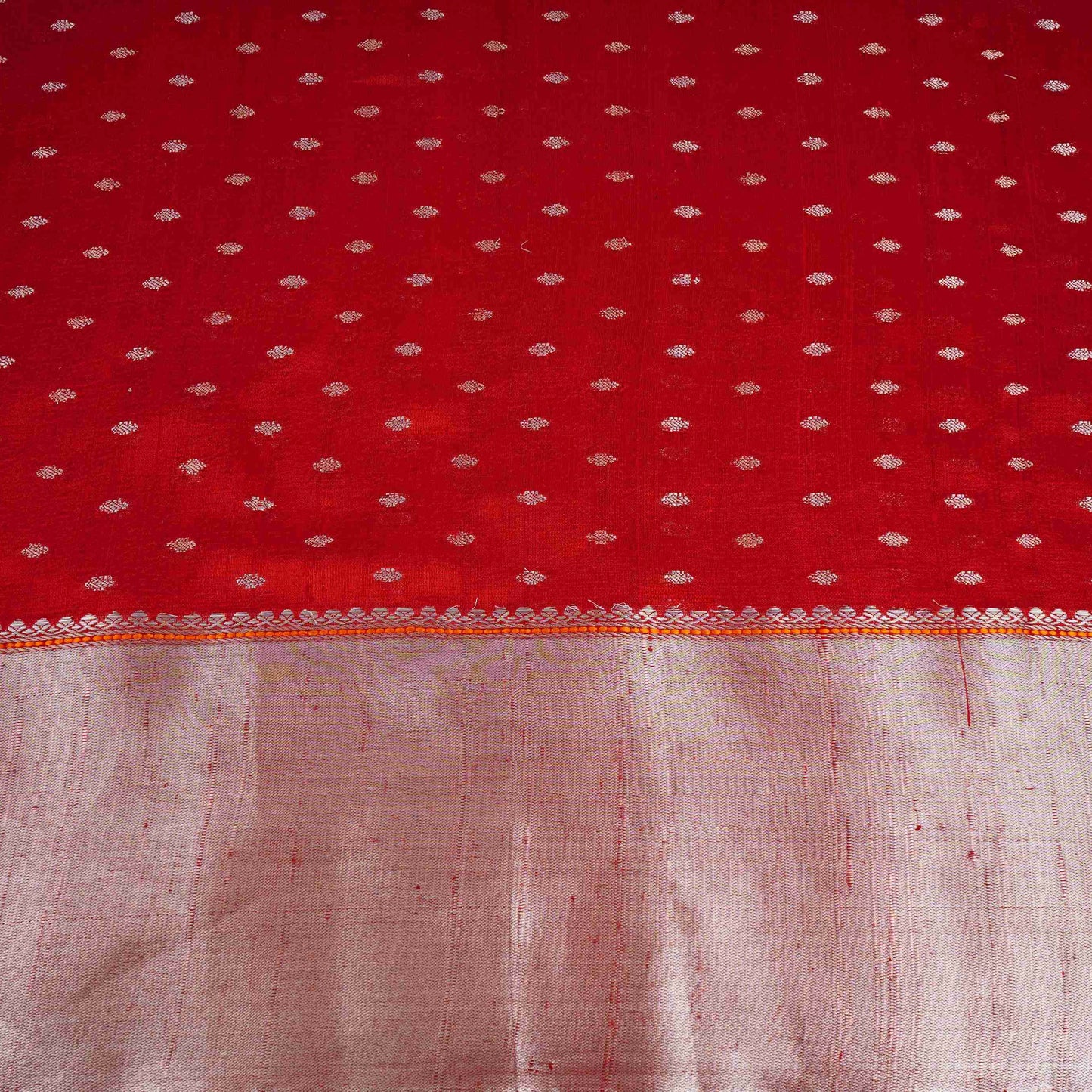 Red Buti With Zari Border Raw Silk Fabric CW-32533