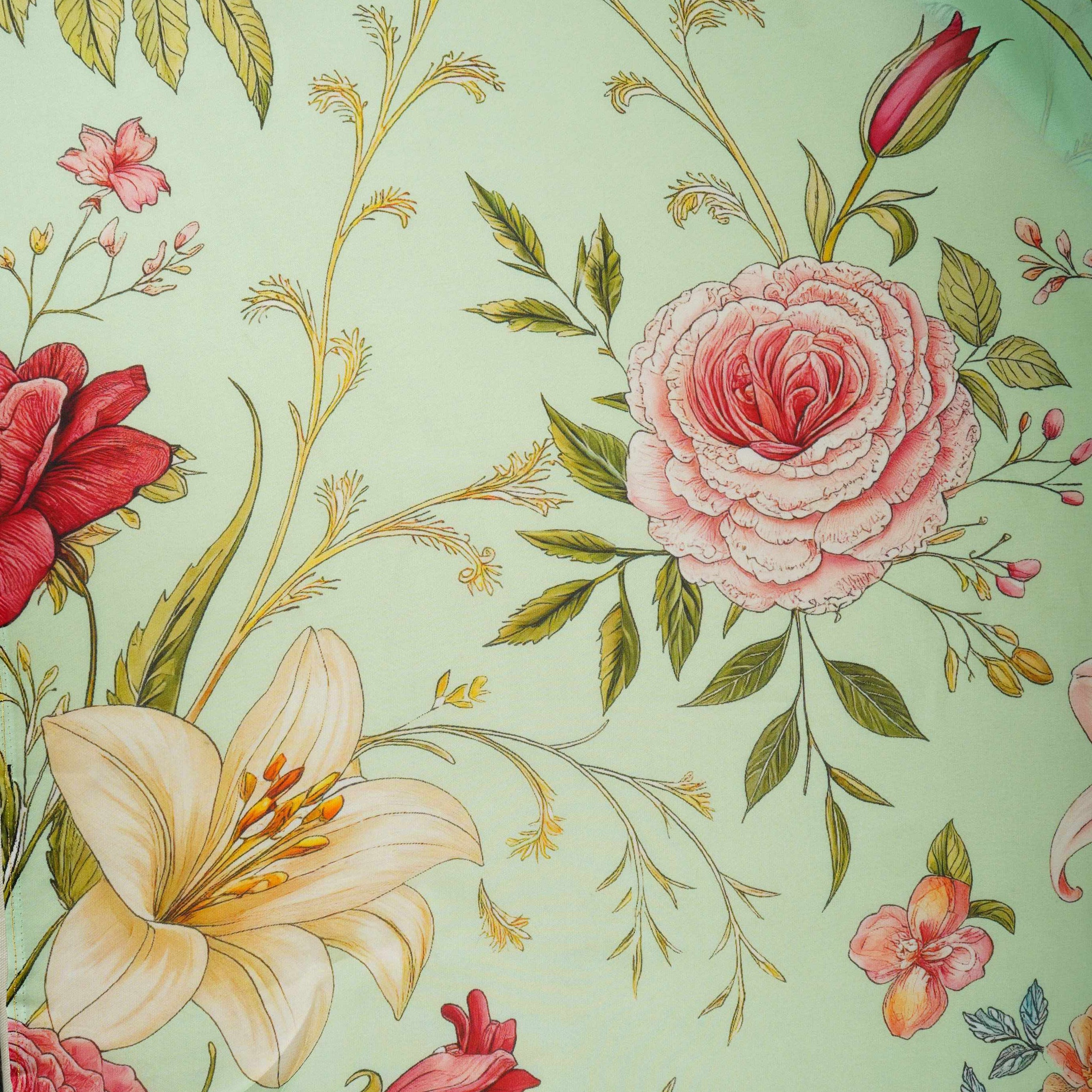 Mint Green Floral Print Organza Fabric MT-30678 - TradeUNO