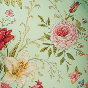 Mint Green Floral Print Organza Fabric MT-30678 - TradeUNO