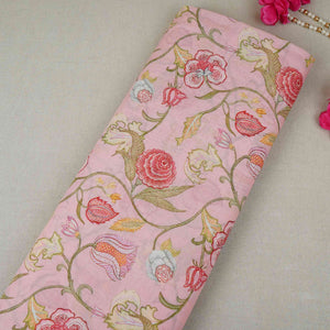 Pink Chintz Floral Print Mul Chanderi Fabric GTS-30508 - TradeUNO