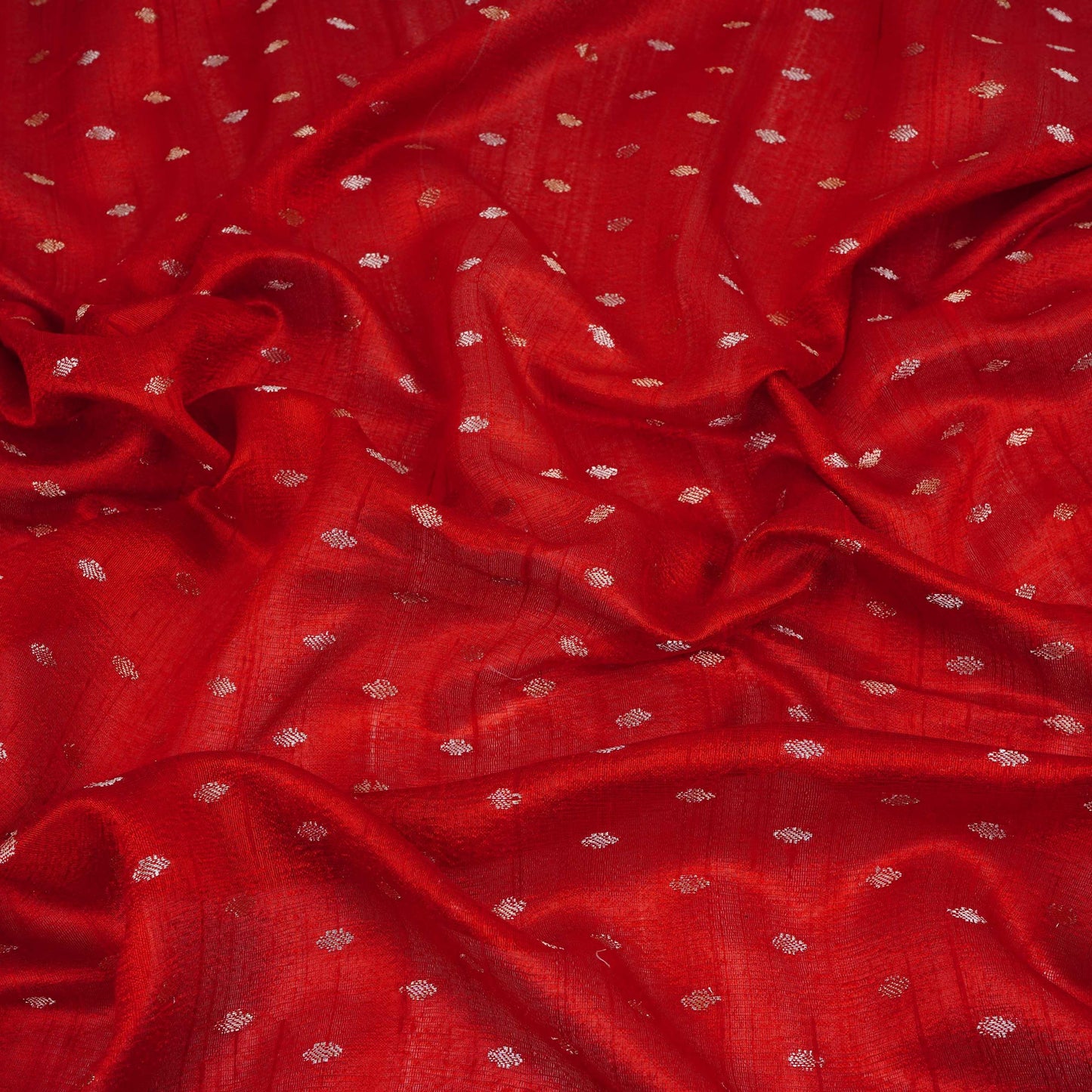 Red Buti With Zari Border Raw Silk Fabric CW-32533