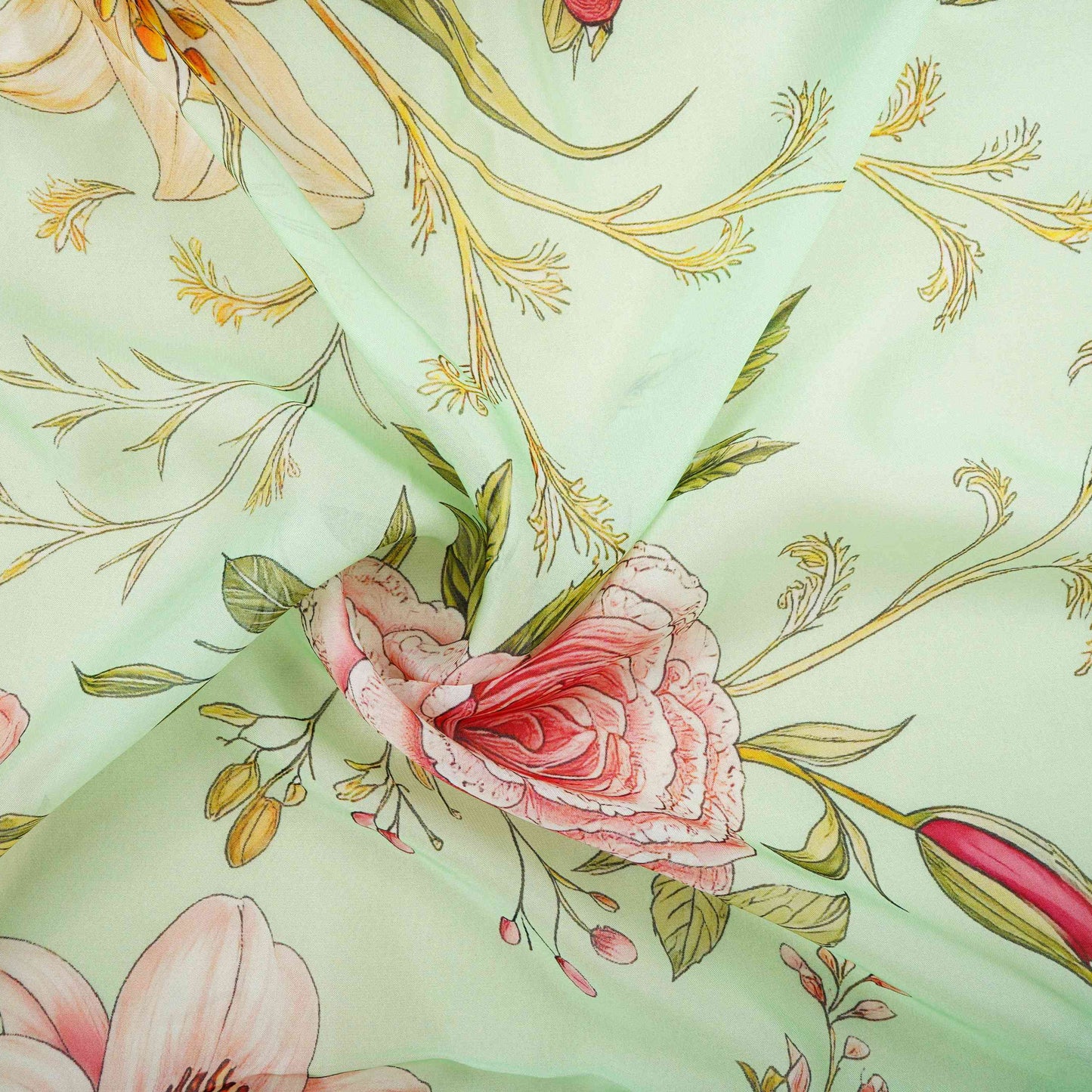 Mint Green Floral Print Organza Fabric MT-30678