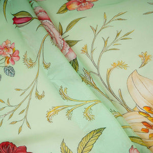Mint Green Floral Print Organza Fabric MT-30678 - TradeUNO