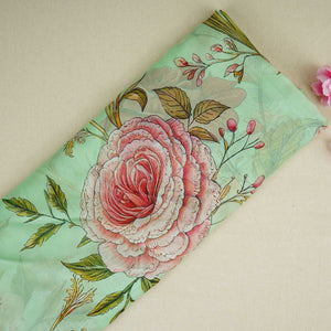 Mint Green Floral Print Organza Fabric MT-30678 - TradeUNO