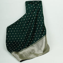 Green Buti With Zari Border Raw Silk Fabric CW-32534