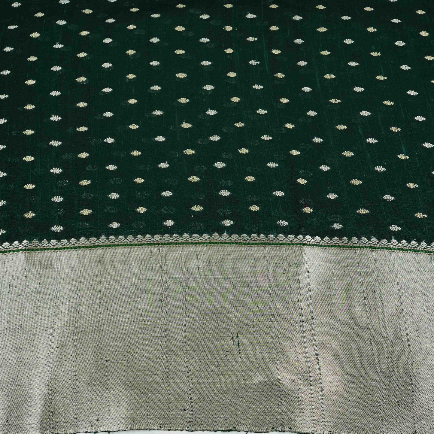 Green Buti With Zari Border Raw Silk Fabric CW-32534