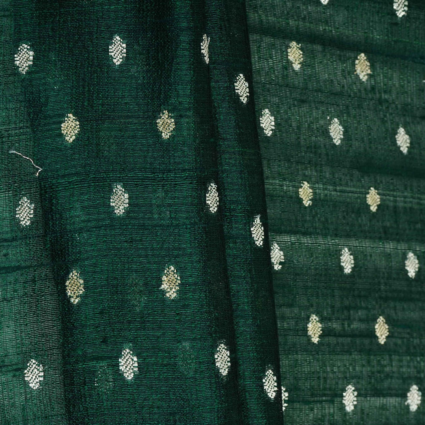 Green Buti With Zari Border Raw Silk Fabric CW-32534