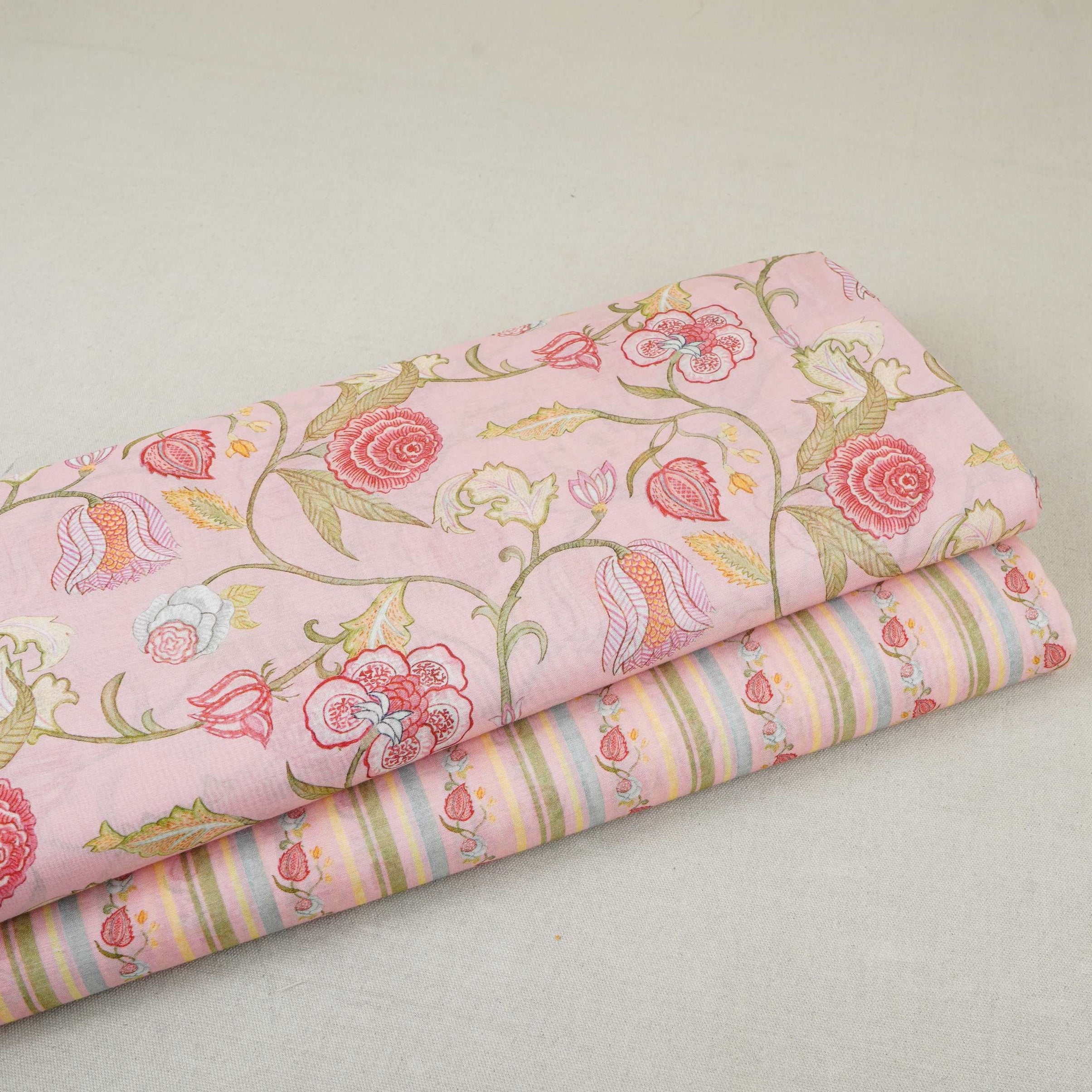 Pink Chintz Floral Print Mul Chanderi Fabric GTS-30508 - TradeUNO