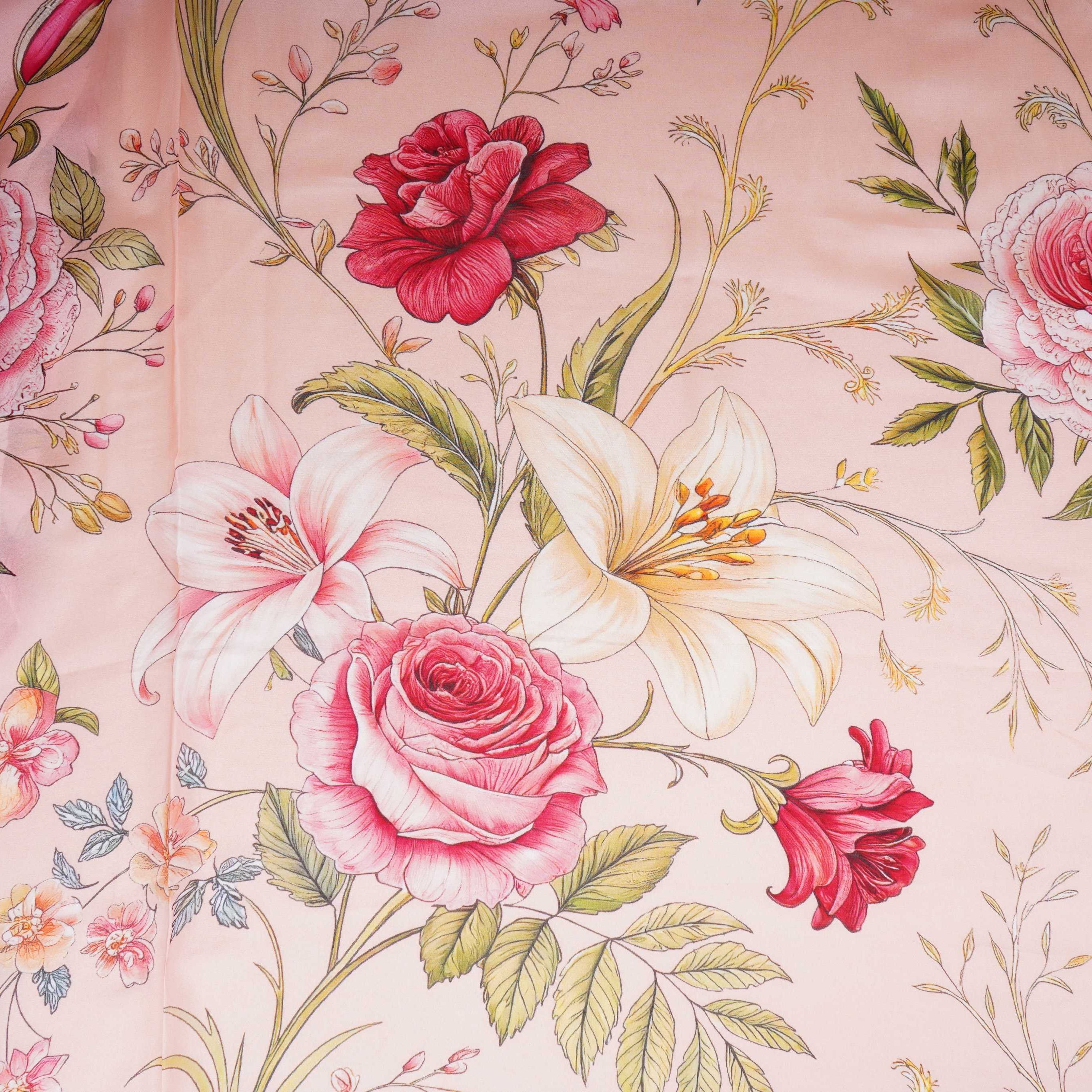 Blush Pink Floral Print Organza Fabric MT-30677 - TradeUNO