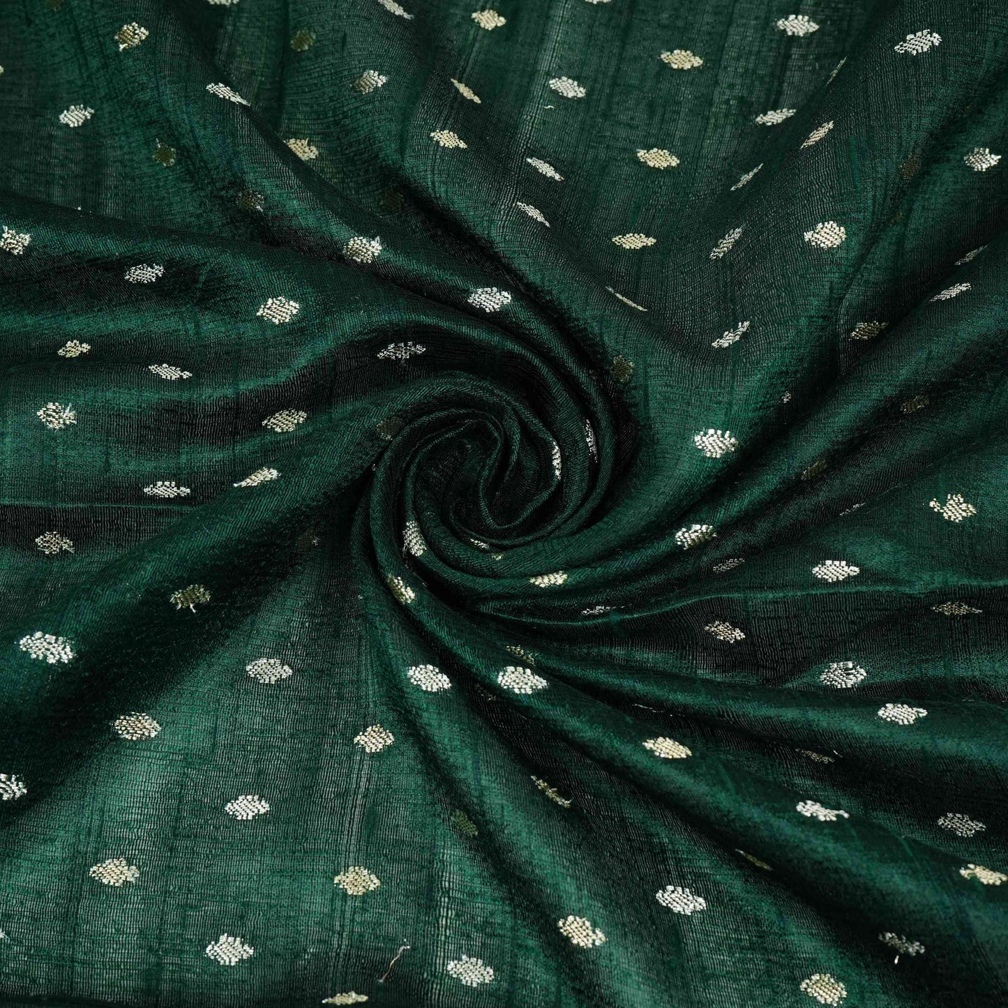 Green Buti With Zari Border Raw Silk Fabric CW-32534