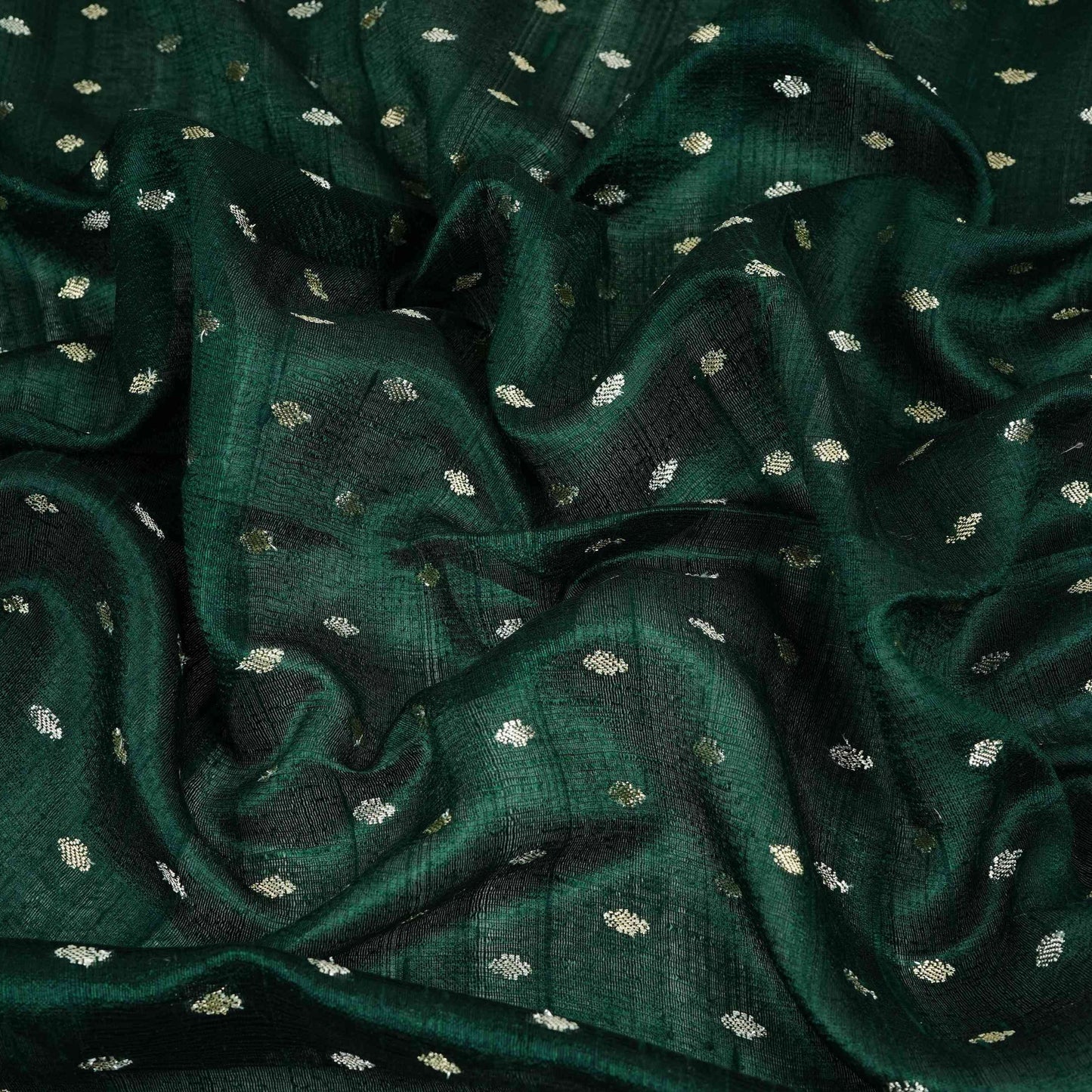 Green Buti With Zari Border Raw Silk Fabric CW-32534