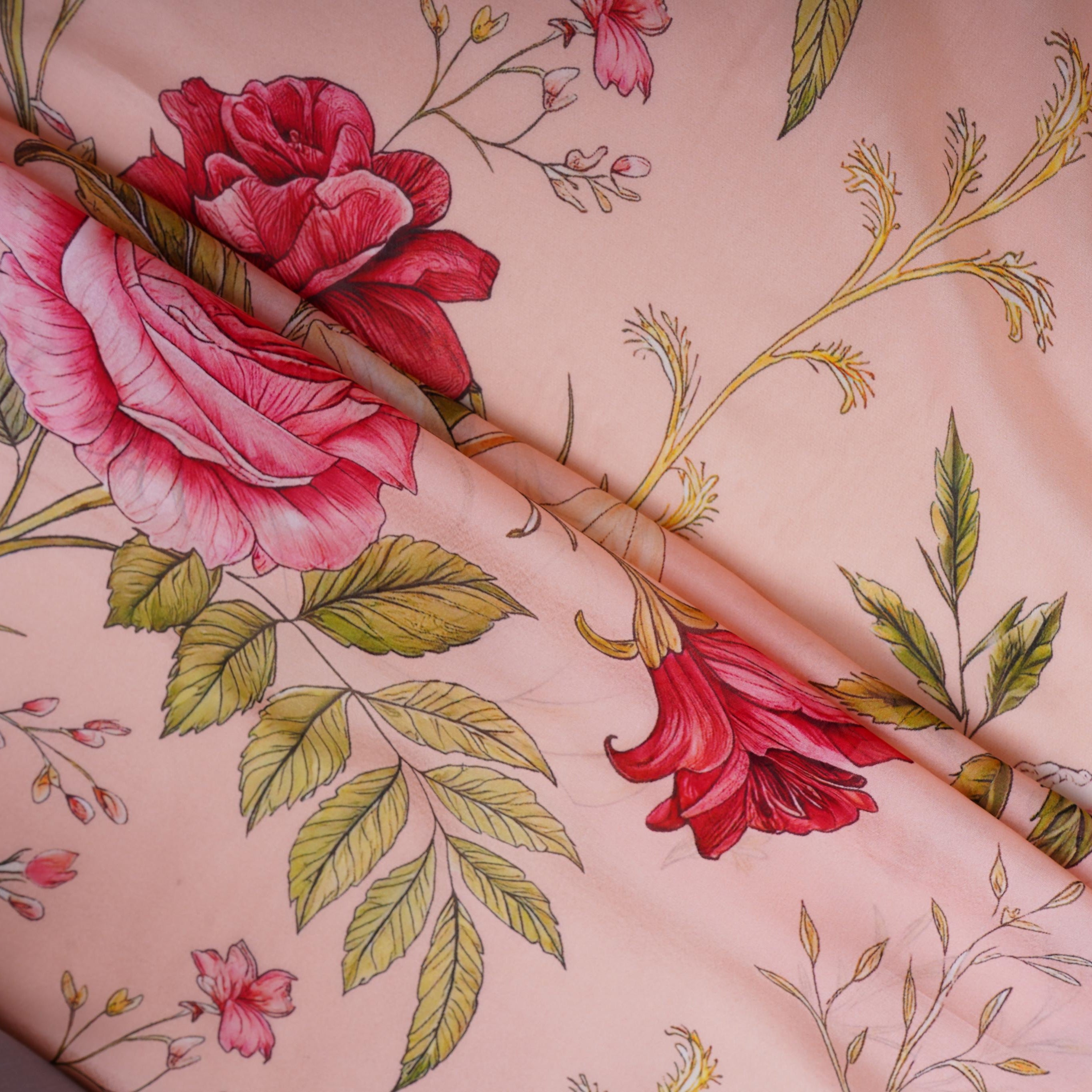 Blush Pink Floral Print Organza Fabric MT-30677 - TradeUNO