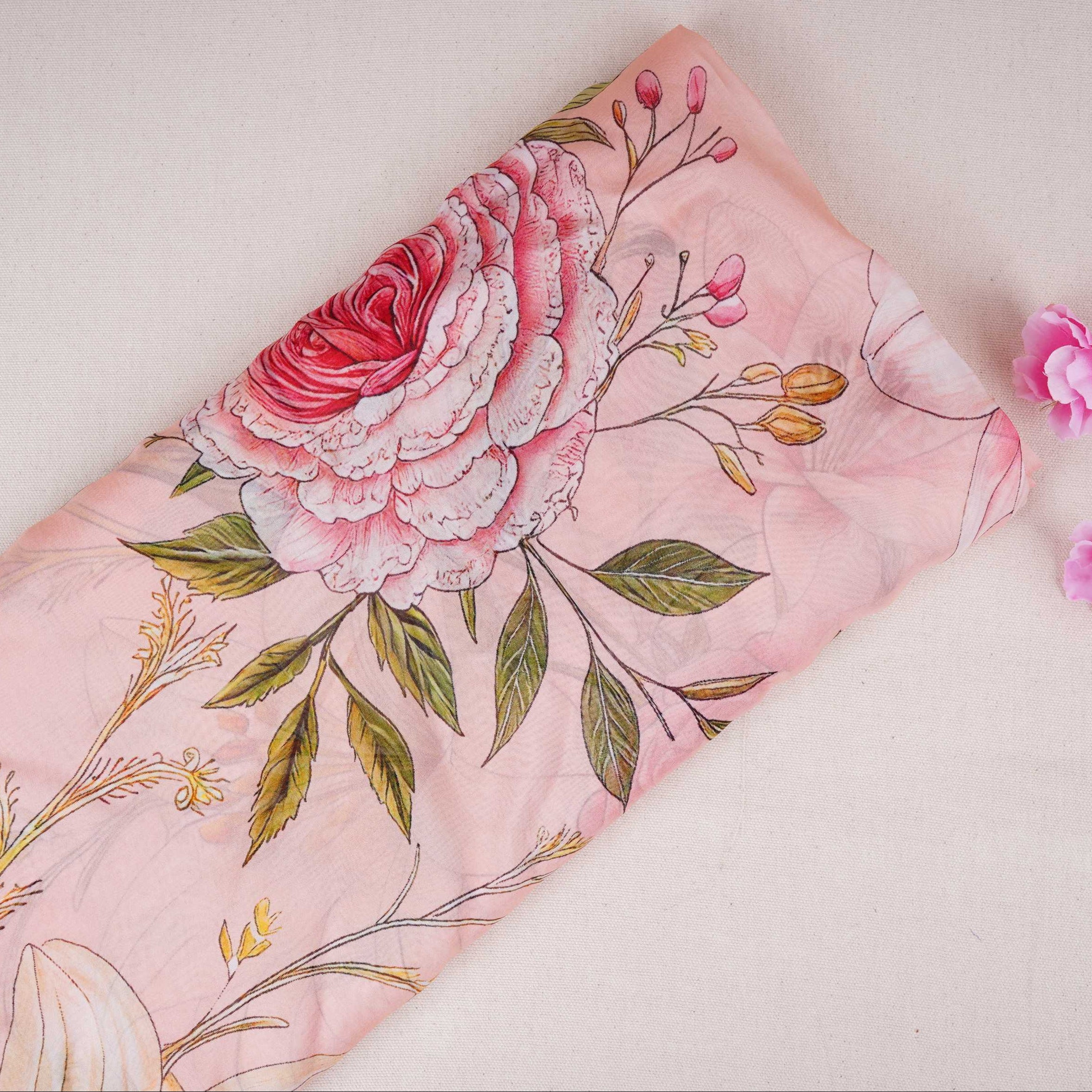 Blush Pink Floral Print Organza Fabric MT-30677 - TradeUNO