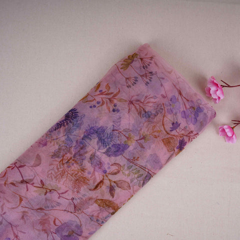Lavender floral print 22gm Pure Silk Organza Fabric GTS-31140