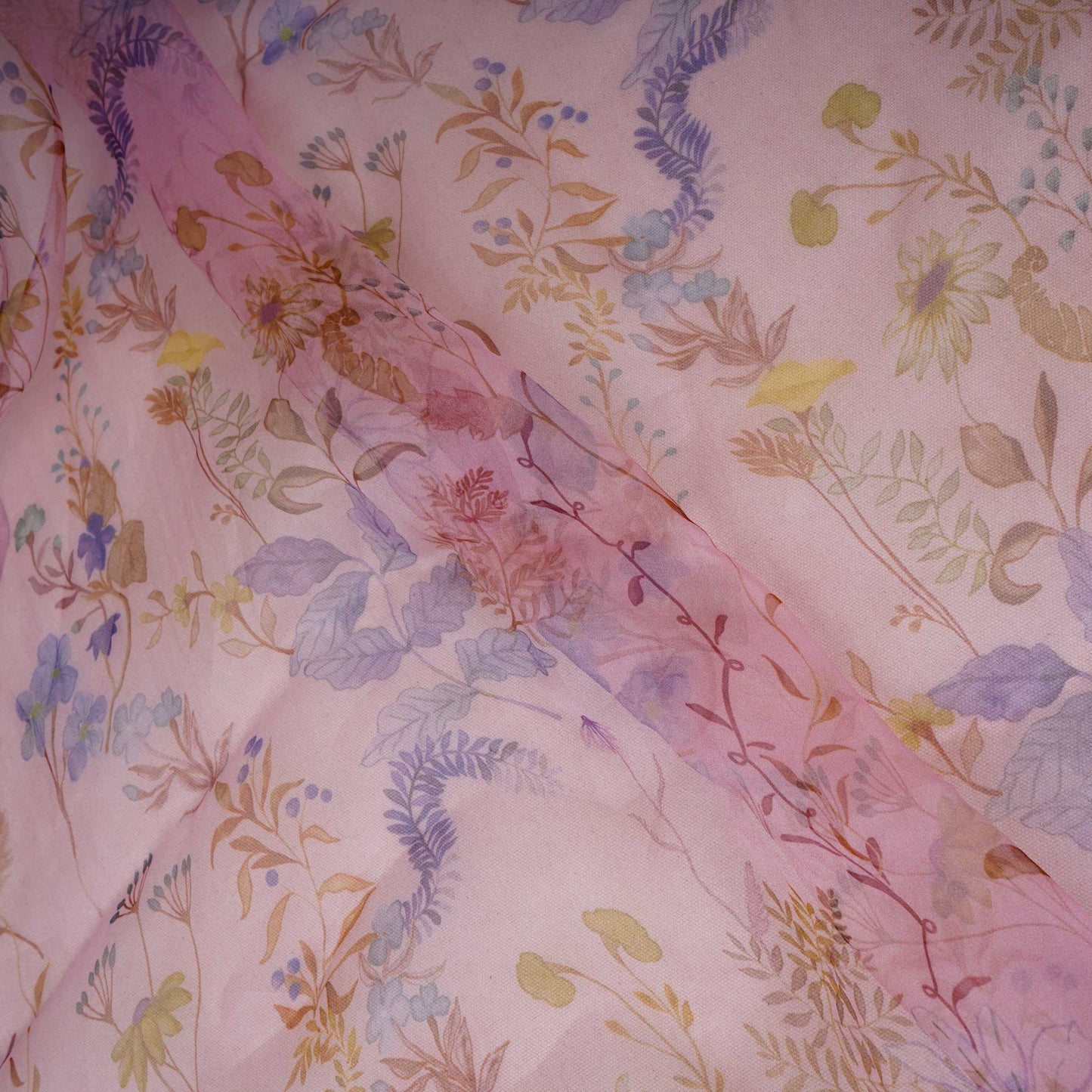 Lavender floral print 22gm Pure Silk Organza Fabric GTS-31140