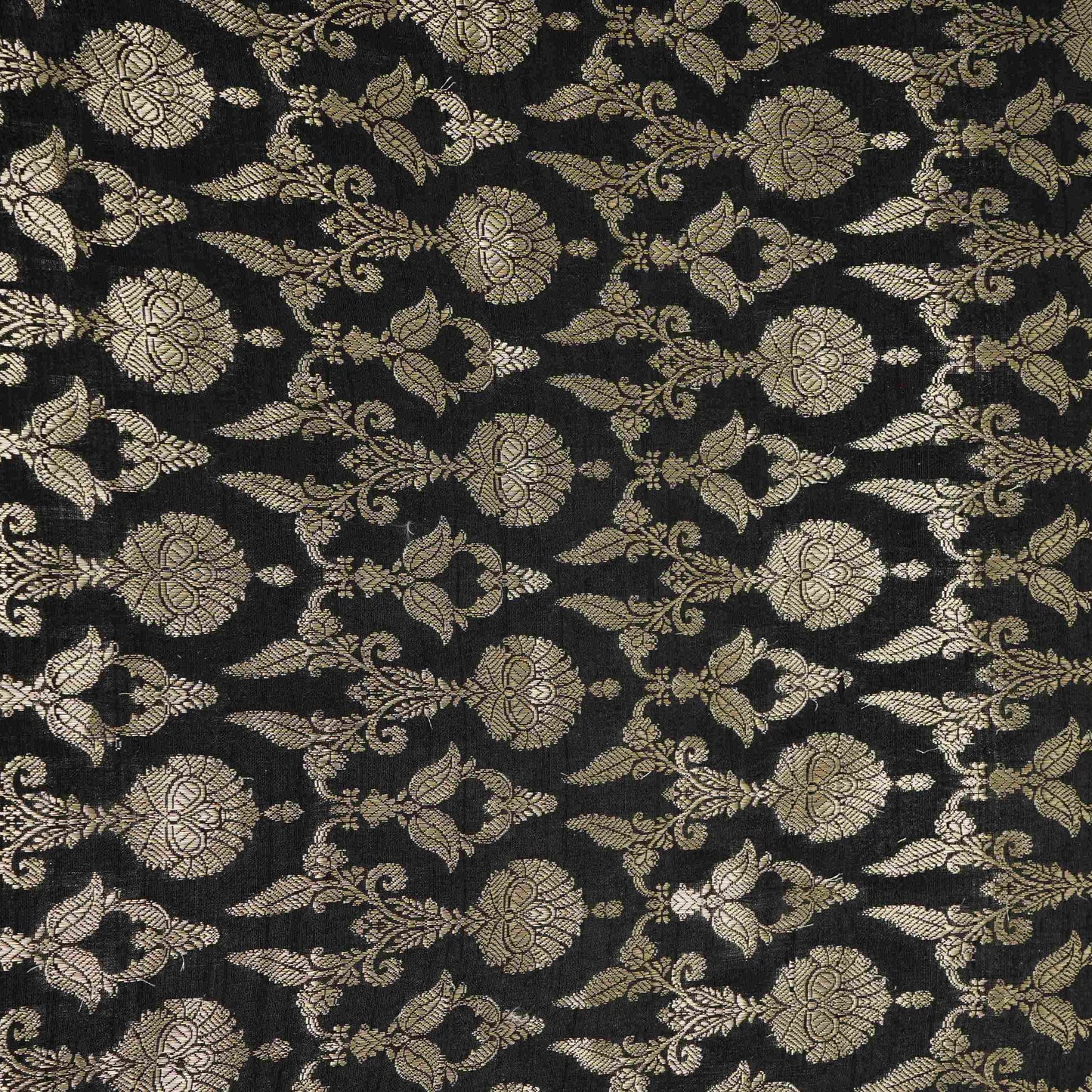 Black Floral Jaal Raw Silk Fabric CW-32523