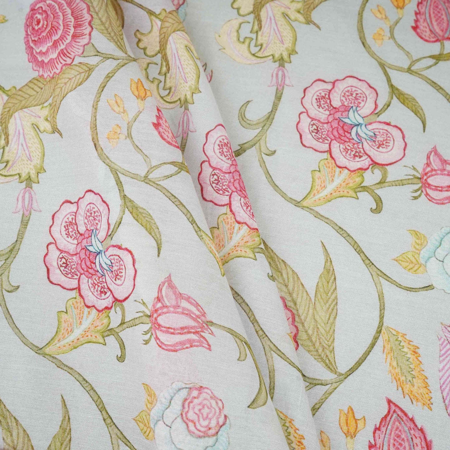 Light Blue Chintz Floral Print Mul Chanderi Fabric GTS-30506