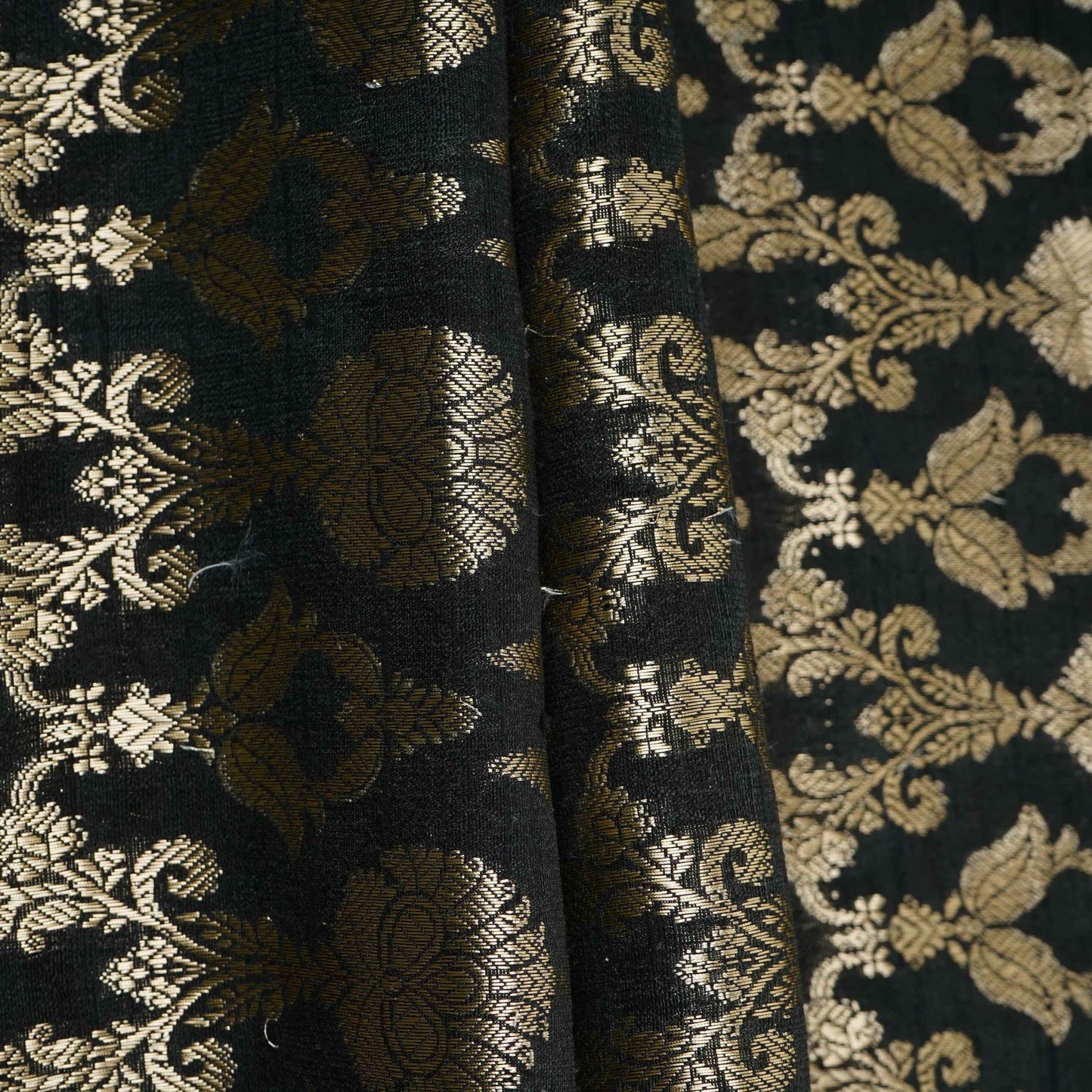 Black Floral Jaal Raw Silk Fabric CW-32523