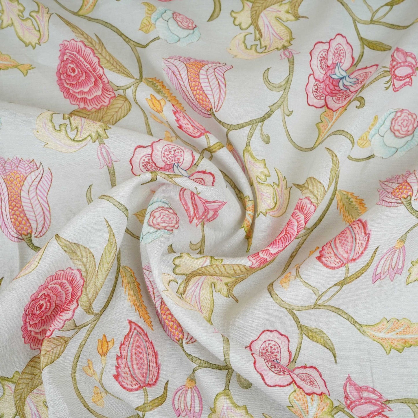Light Blue Chintz Floral Print Mul Chanderi Fabric GTS-30506