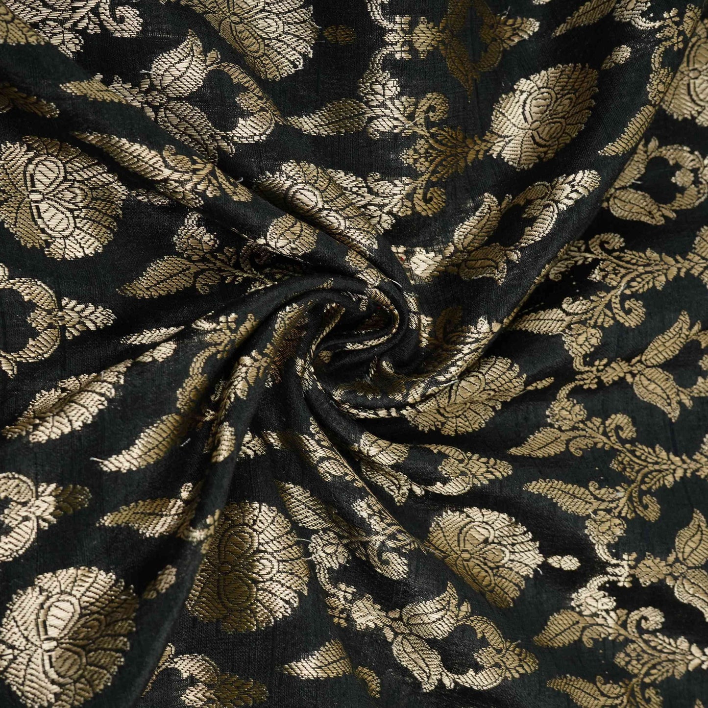 Black Floral Jaal Raw Silk Fabric CW-32523