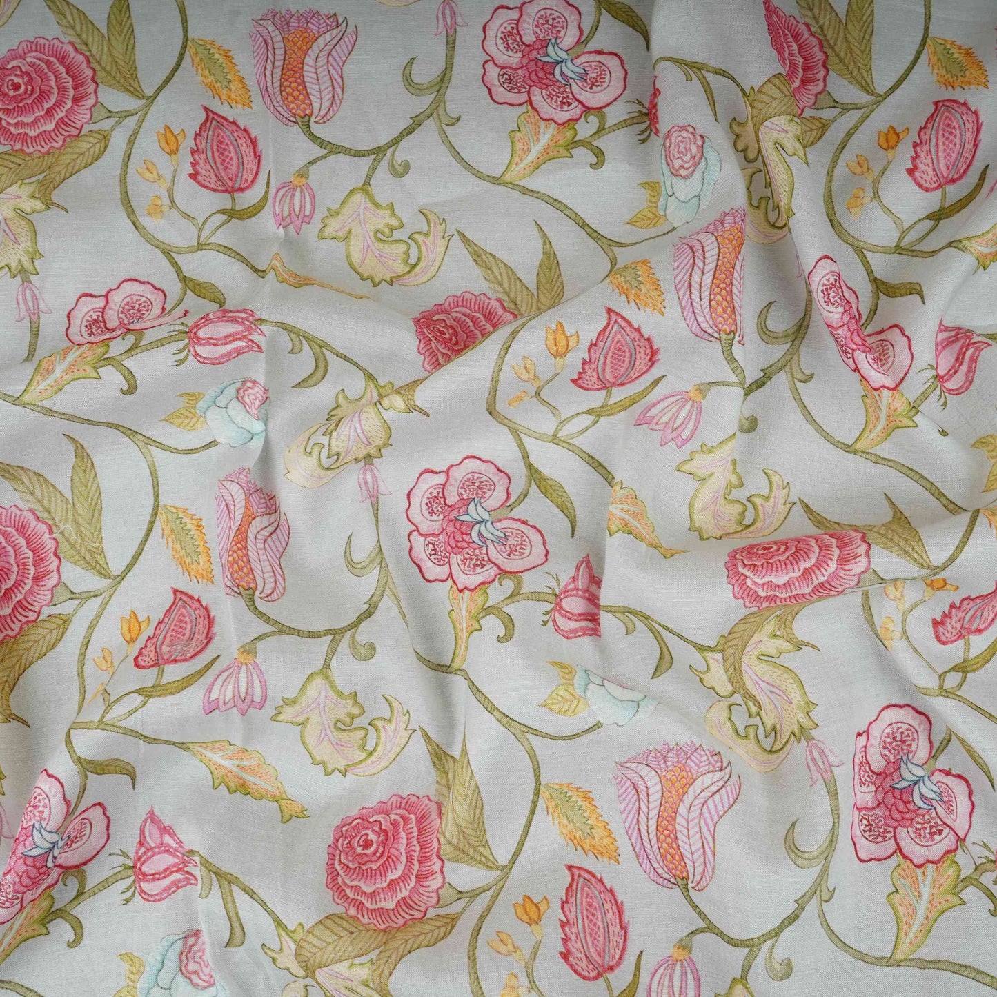 Light Blue Chintz Floral Print Mul Chanderi Fabric GTS-30506