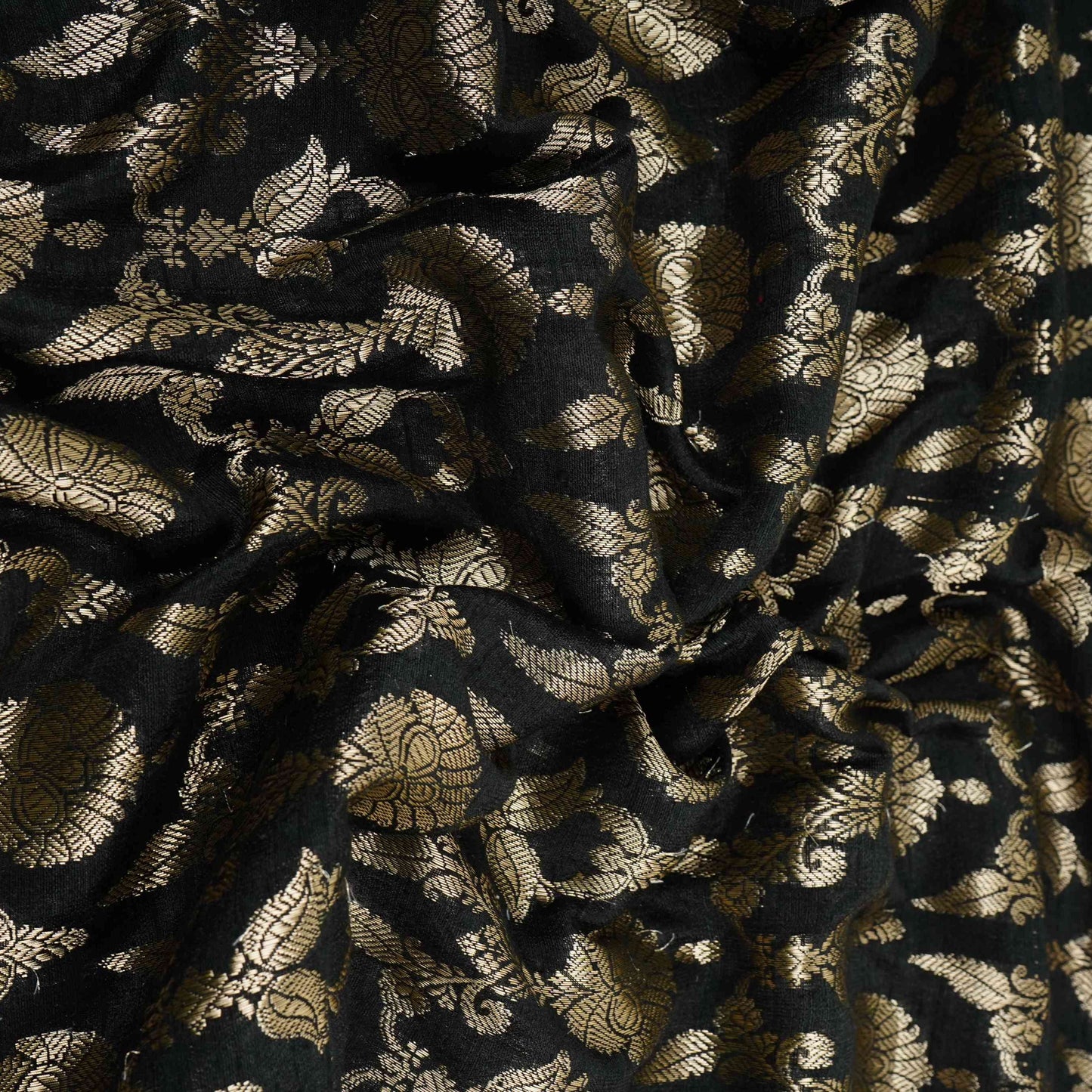 Black Floral Jaal Raw Silk Fabric CW-32523