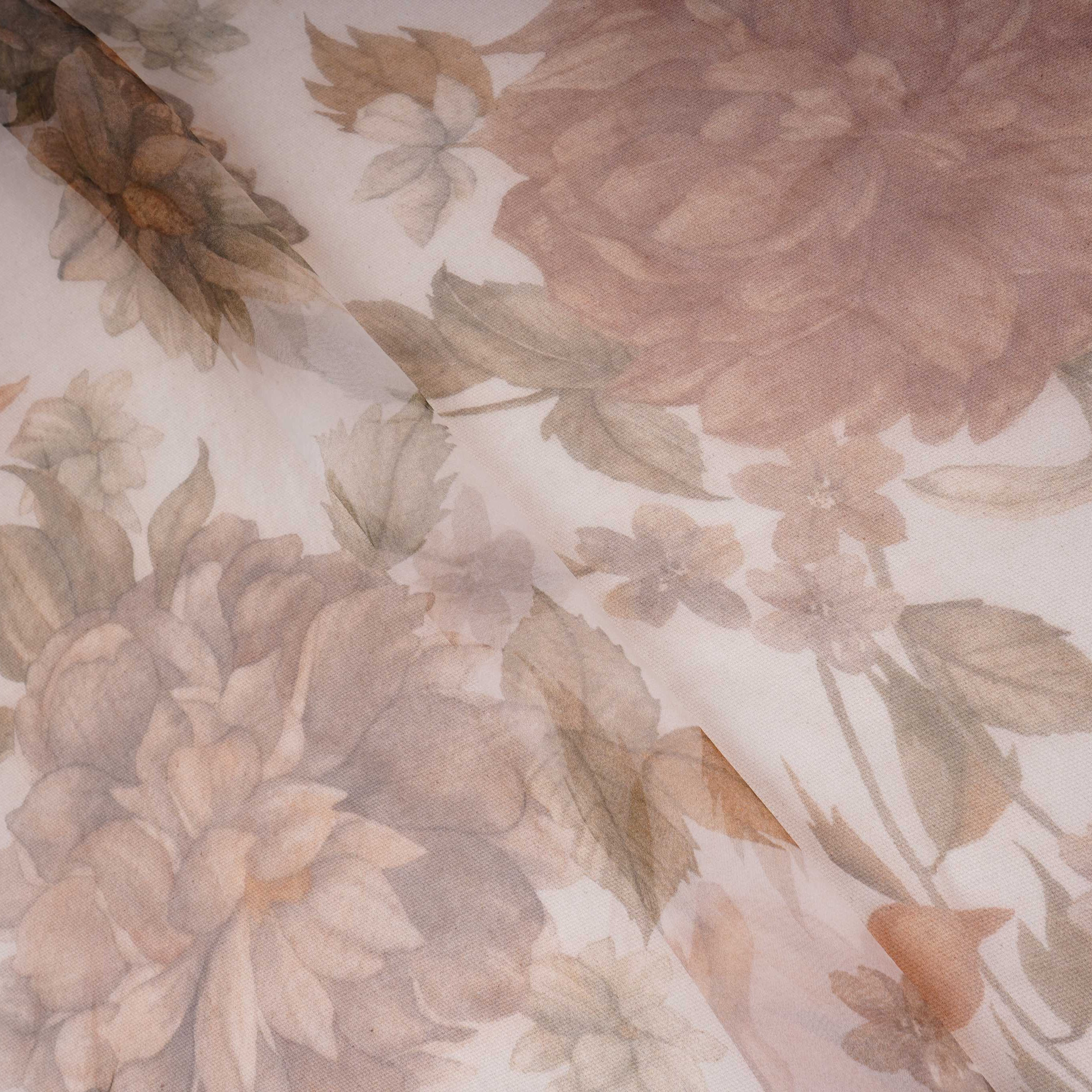 Off White floral print 22gm Pure Silk Organza Fabric GTS-31138 - TradeUNO