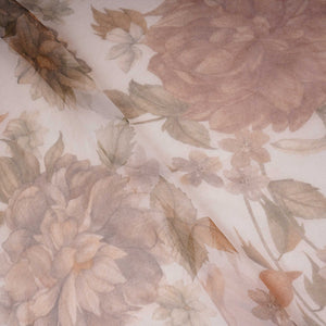 Off White floral print 22gm Pure Silk Organza Fabric GTS-31138 - TradeUNO