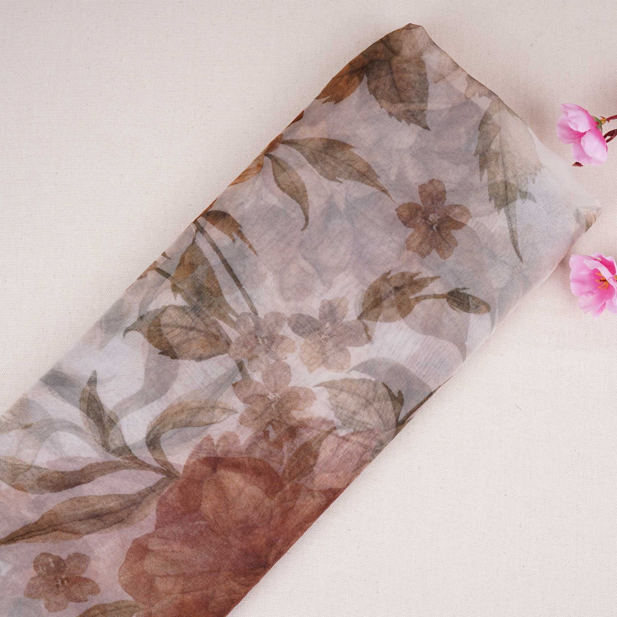 Off White floral print 22gm Pure Silk Organza Fabric GTS-31138 - TradeUNO