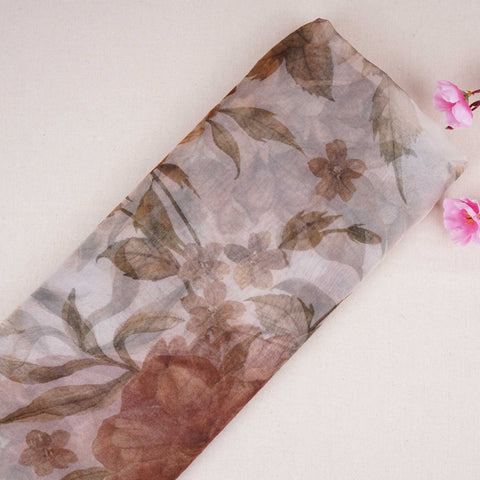 Off White floral print 22gm Pure Silk Organza Fabric GTS-31138