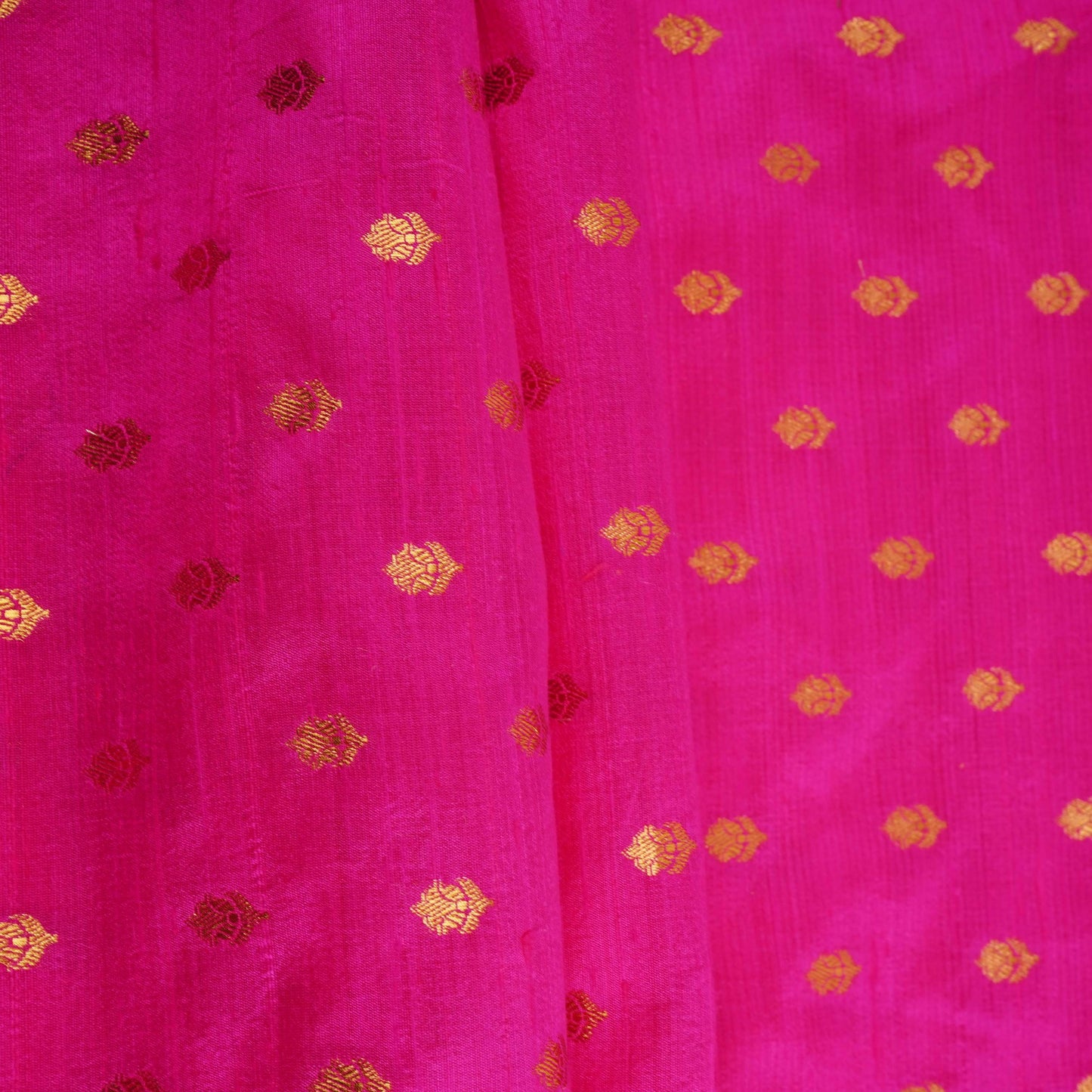 Magenta Pink With Golden Buti Raw Silk Fabric CW-32513