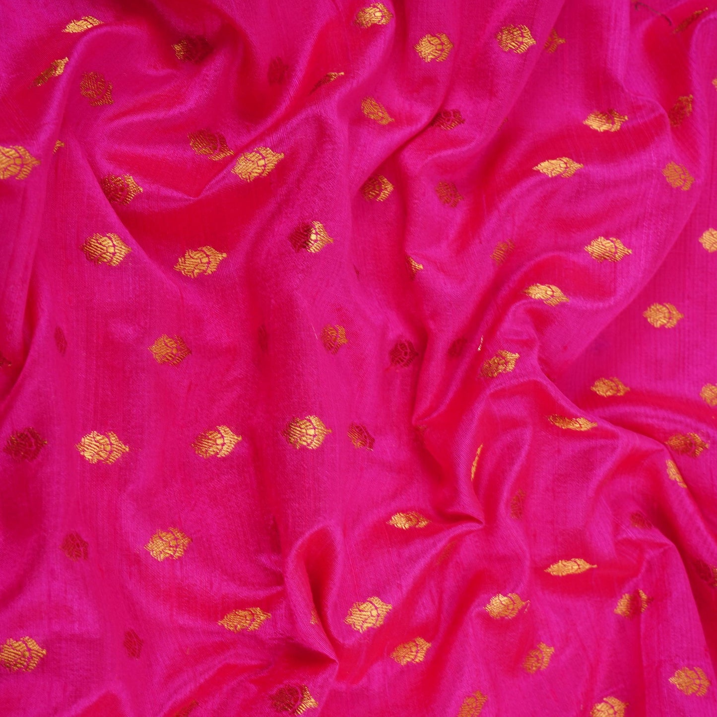 Magenta Pink With Golden Buti Raw Silk Fabric CW-32513