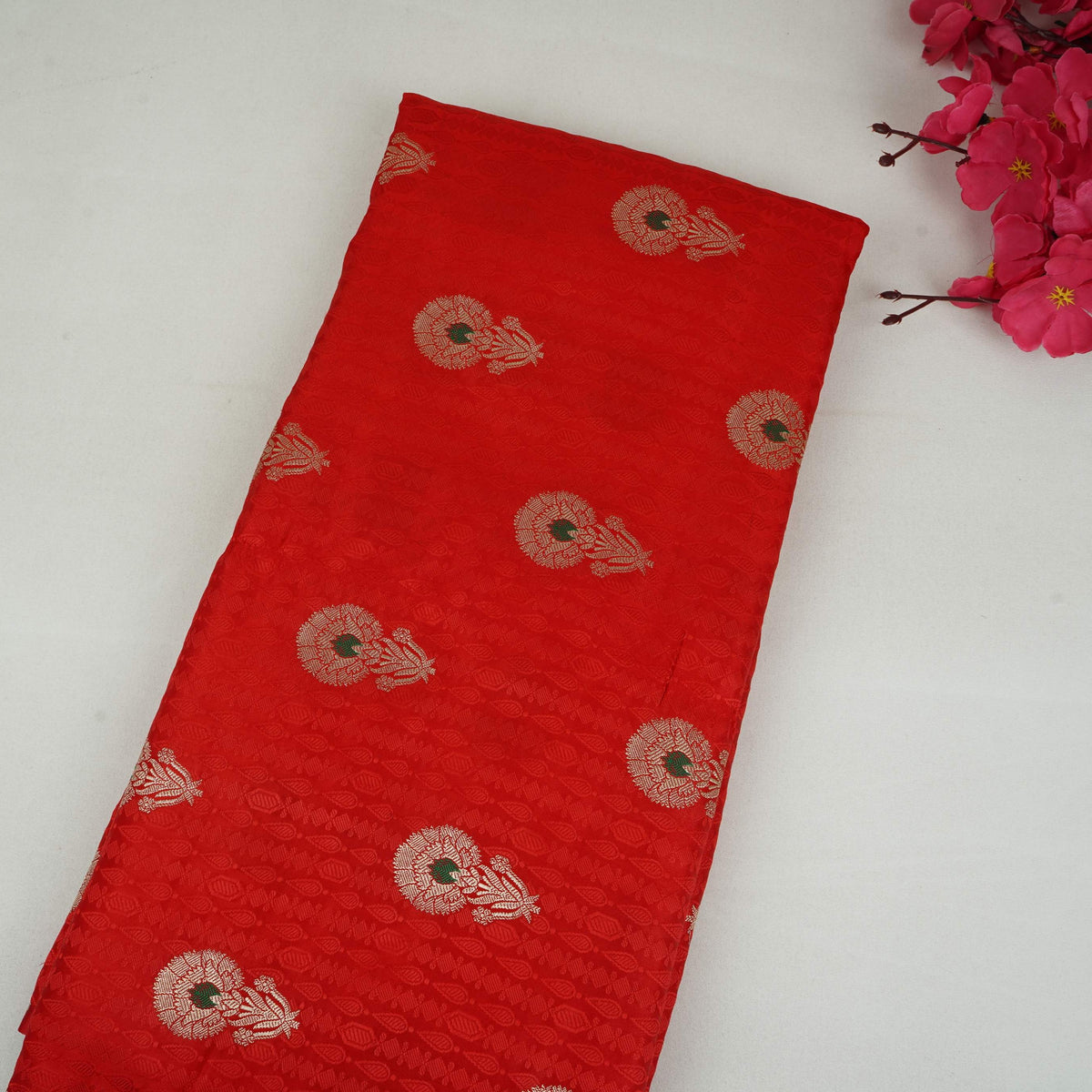 Red Floral Buta Meena Zari Brocade Fabric HMS-35022