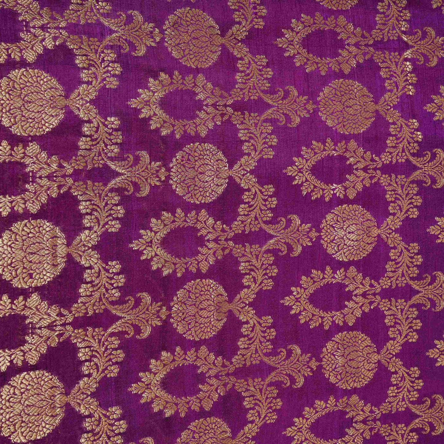 Purple Floral Jaal Raw Silk Fabric CW-32519