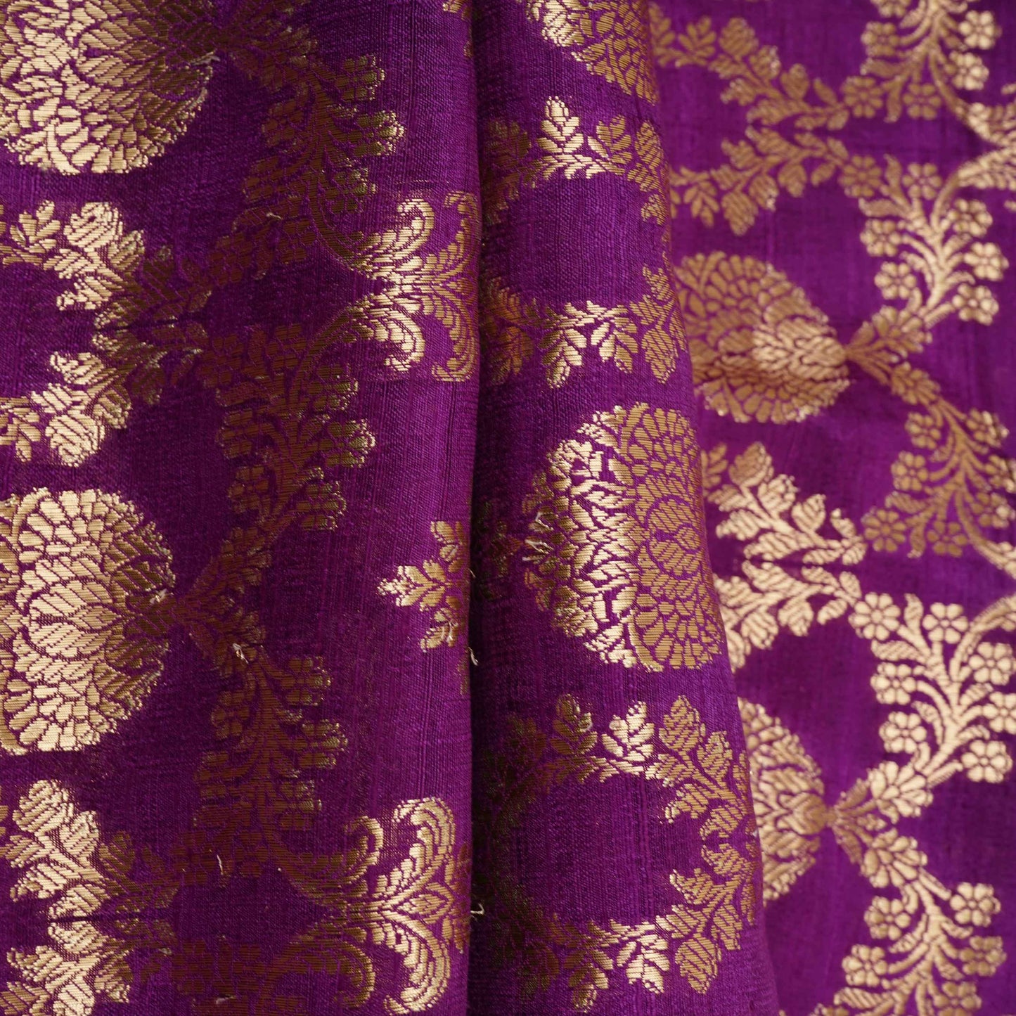 Purple Floral Jaal Raw Silk Fabric CW-32519