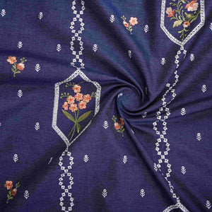 Denim Blue Floral Embroidery Denim Schiffli Fabric AF-30933 - TradeUNO