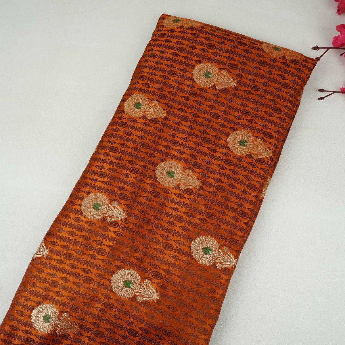 Brown Floral Buta Meena Zari Brocade Fabric HMS-35018