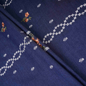 Denim Blue Floral Embroidery Denim Schiffli Fabric AF-30933 - TradeUNO