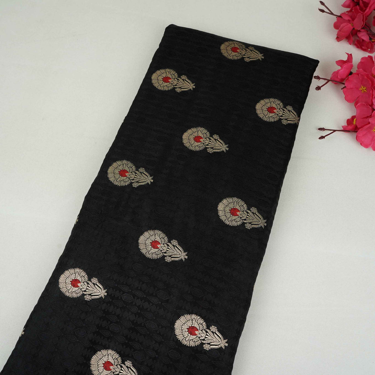 Black Floral Buta Meena Zari Brocade Fabric HMS-35015