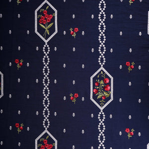 Navy Blue Floral Embroidery Denim Schiffli Fabric AF-30932 - TradeUNO