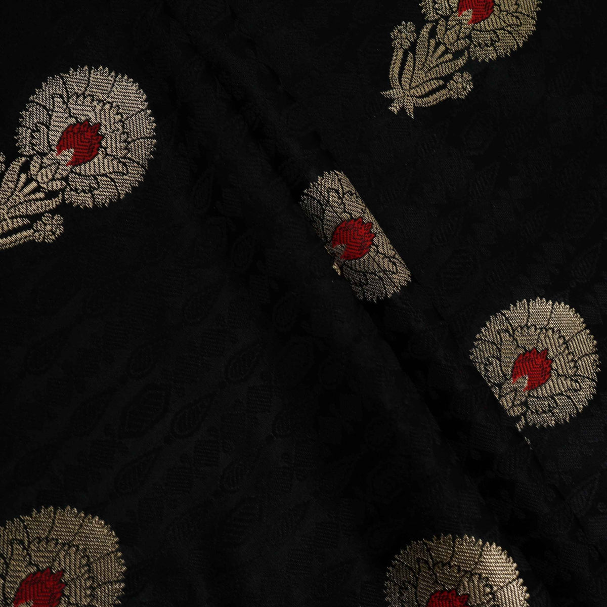 Black Floral Buta Meena Zari Brocade Fabric HMS-35015
