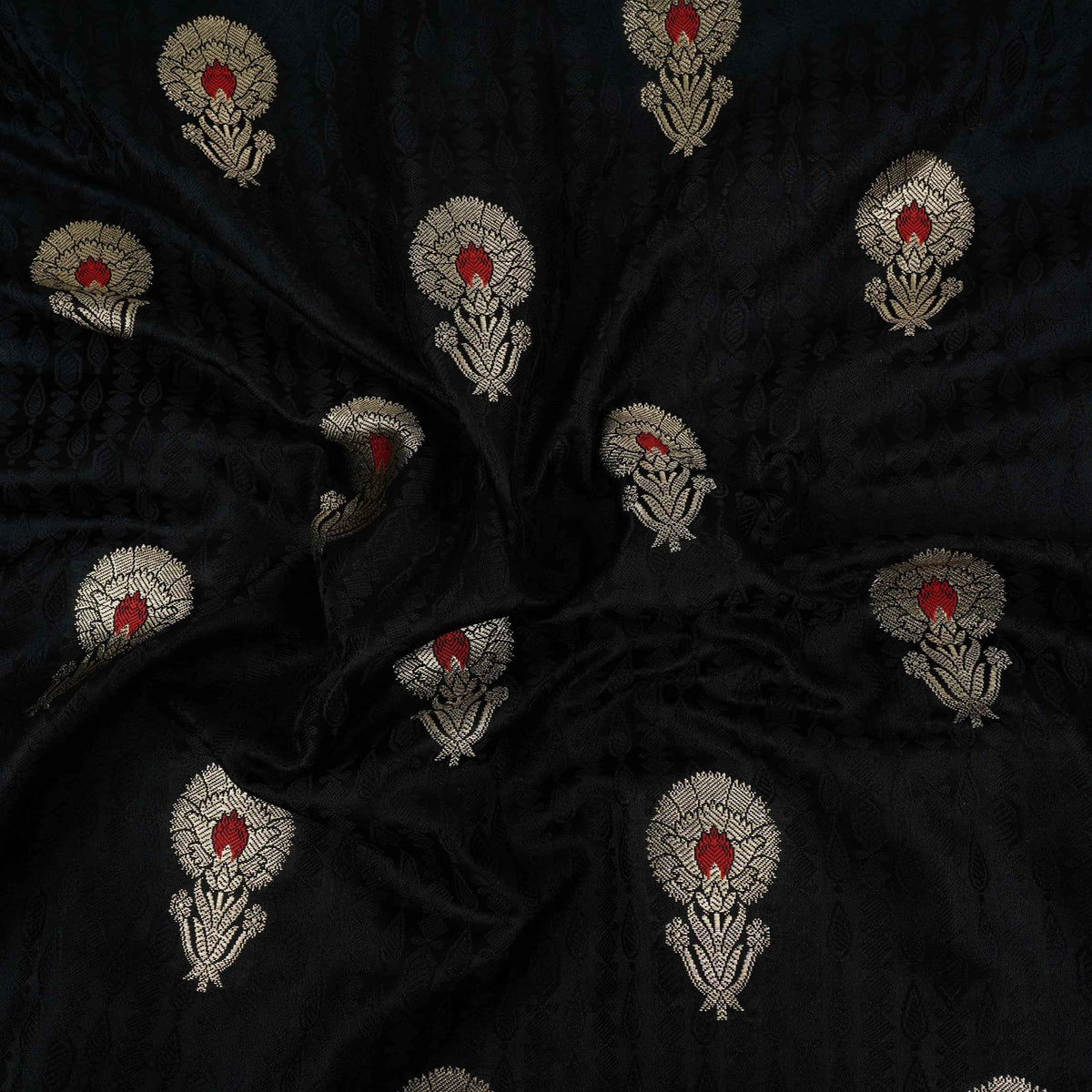 Black Floral Buta Meena Zari Brocade Fabric HMS-35015