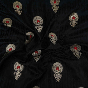Black Floral Buta Meena Zari Brocade Fabric HMS-35015