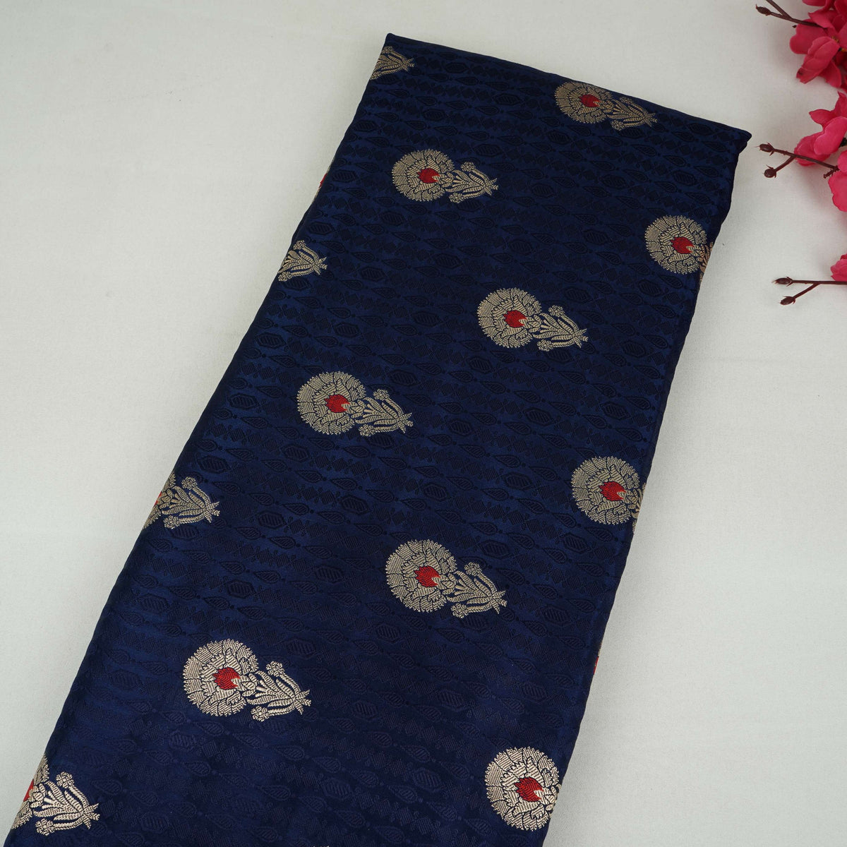 Blue Floral Buta Meena Zari Brocade Fabric HMS-35020