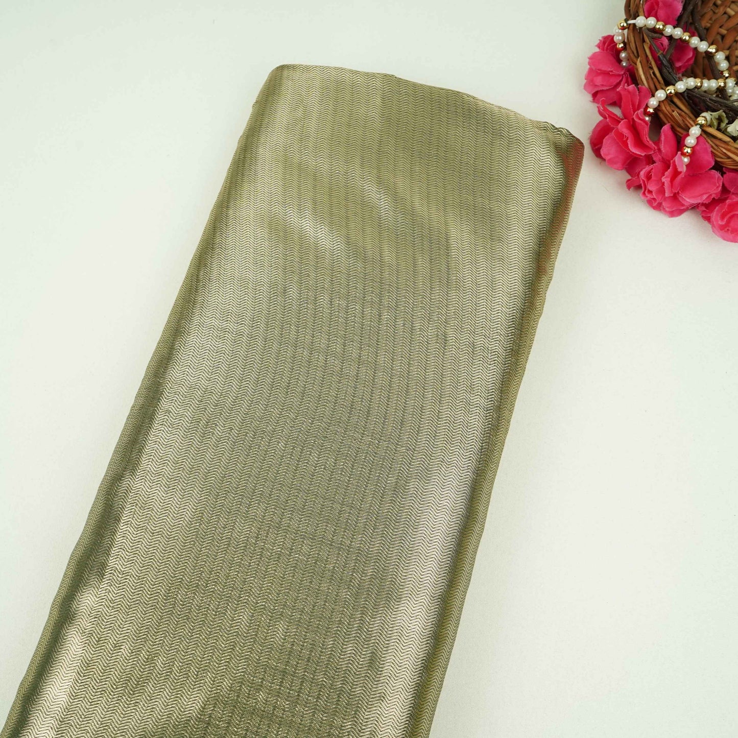 Olive Green Chevron Weave Tissue Fabric CW-32529
