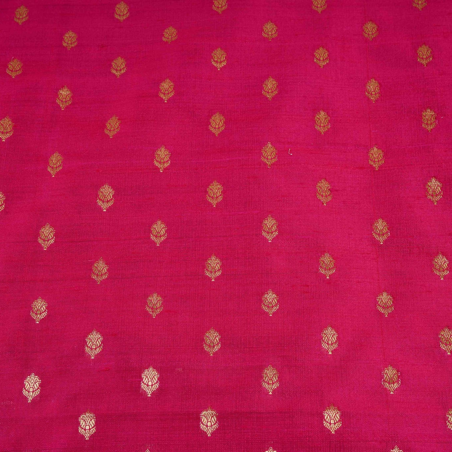 Fuchsia Pink With Golden Buti Raw Silk Fabric CW-32517